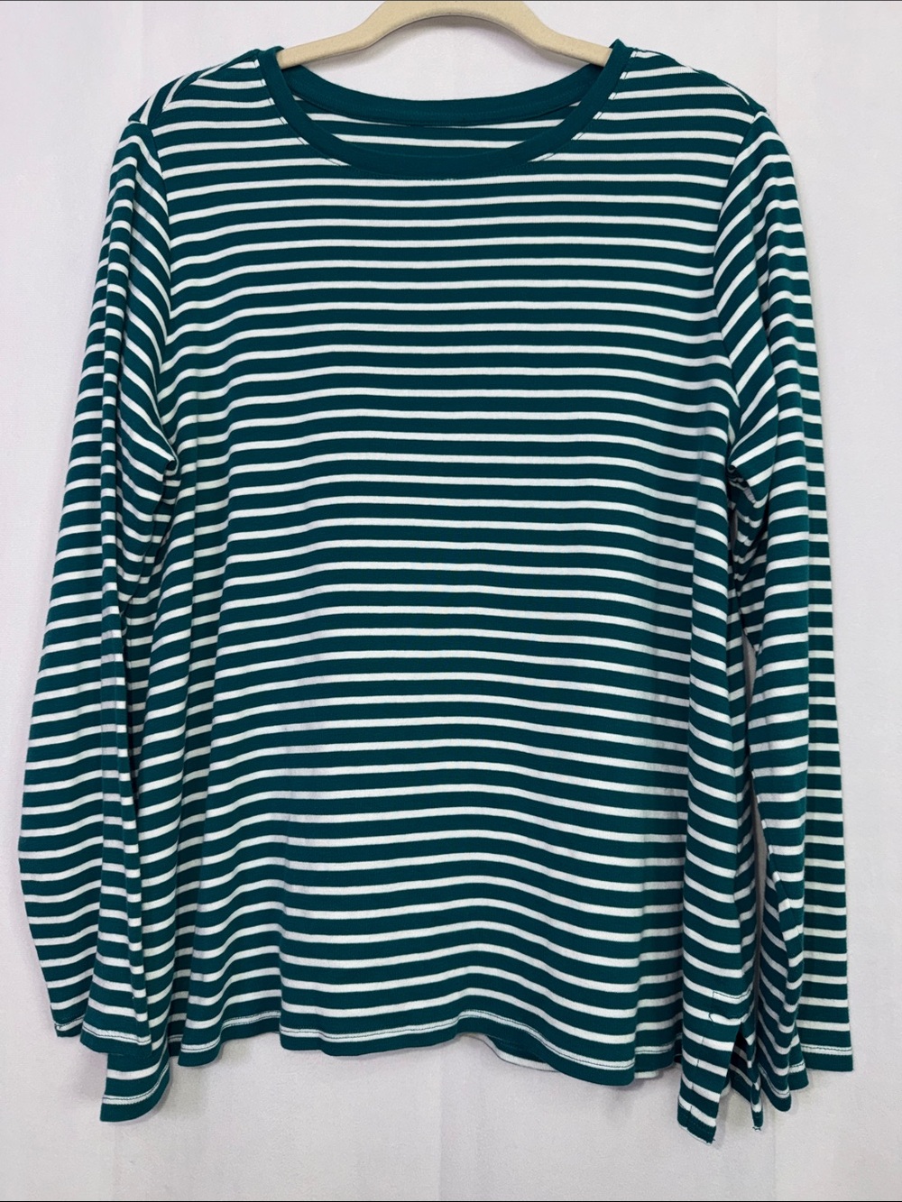 J.Jill Long Sleeve Pima Crew Neck Tee Striped Dark Green Top